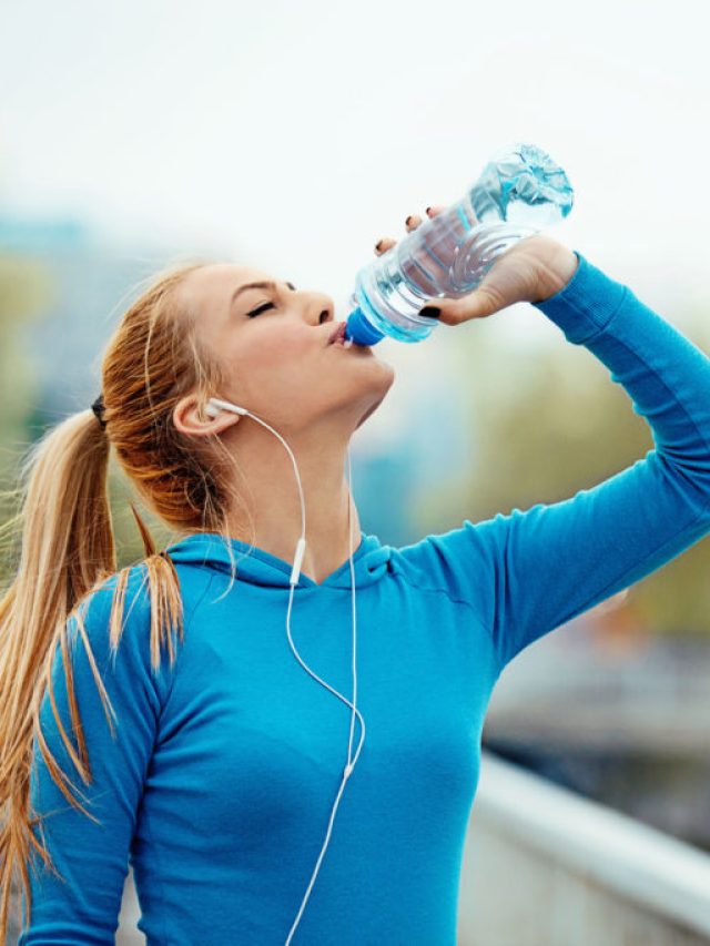 Blonde woman is jogging