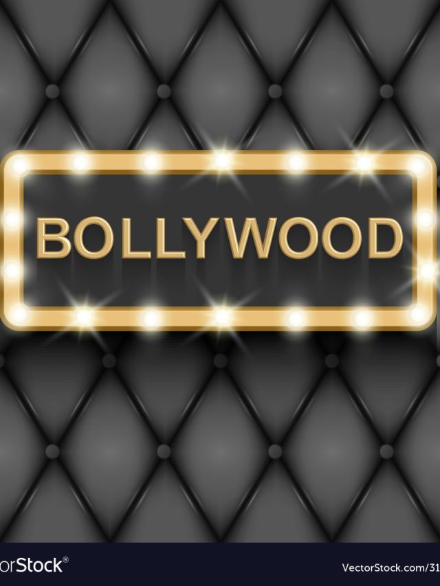Bollywood cinema. Indian movie, 3d classic film posters board gold text in 3d on black background realistic vector illustration