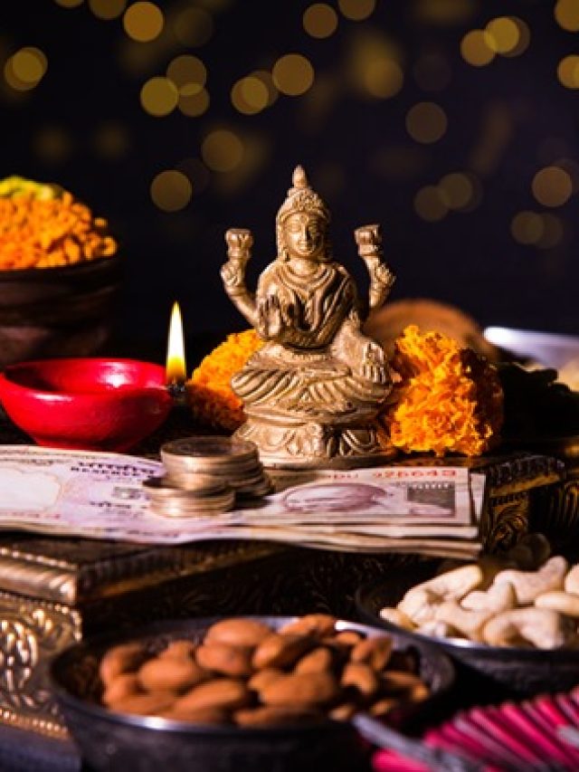 typical diwali celebration or puja in india with diya