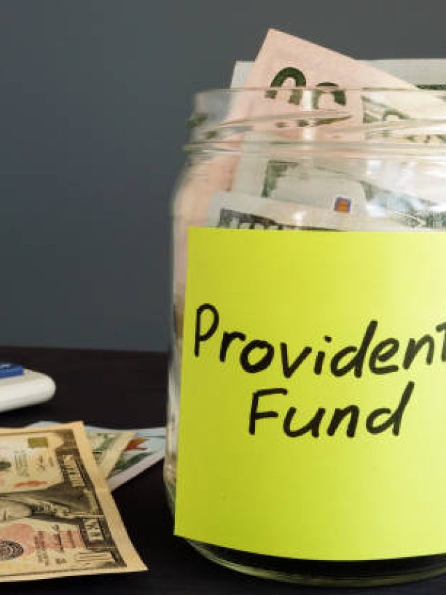 Jar with money and label Provident fund PF.